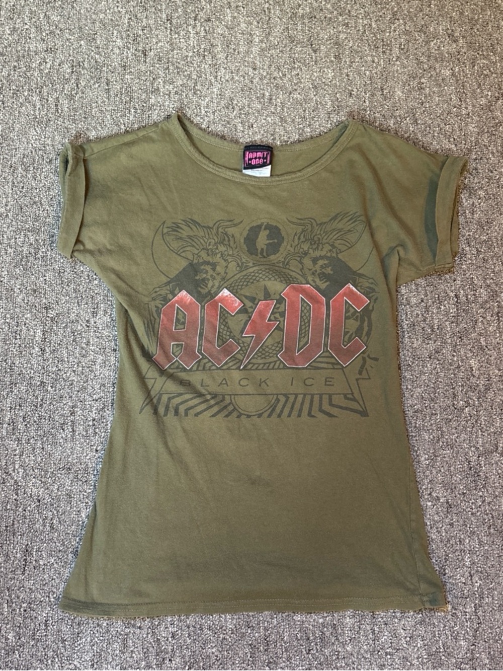 AC/DC Olive Green Tee with Red Logo